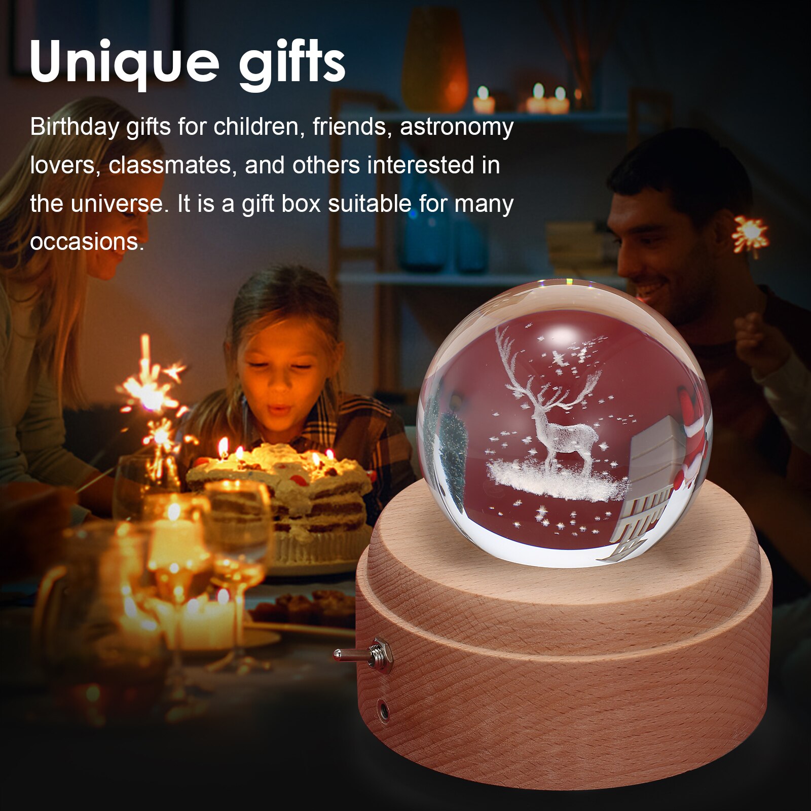 Vintage muziekdoos kristallen bol projectie houten lichtgevende led-lamp bt-luidspreker voor verjaardagen en kerstmis