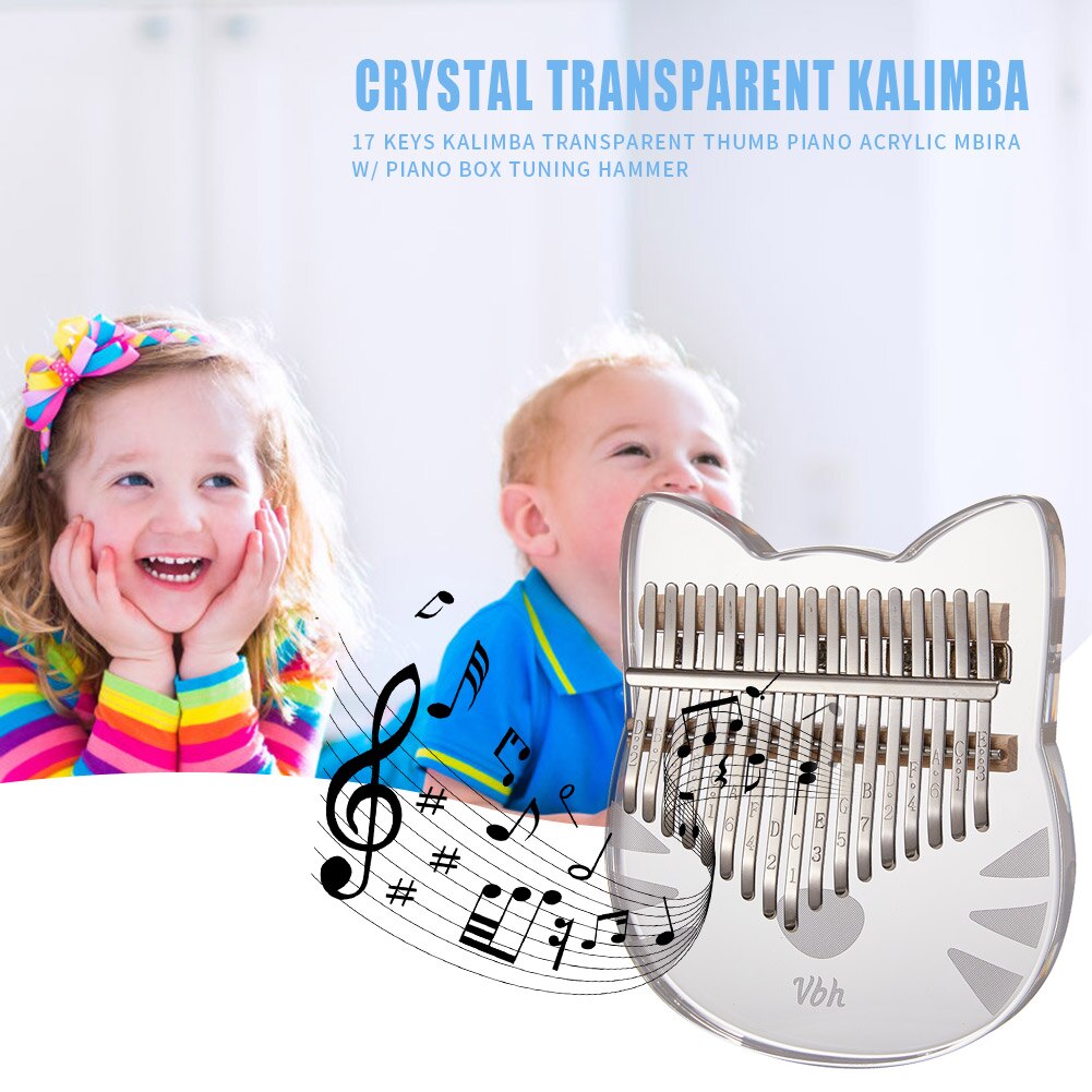 Nalu For Youth 17 key Kalimba Crystal Cat Shape Acrylic Thumb Piano Mbira Calimba Transparent Keyboard Musical EVA Piano Case