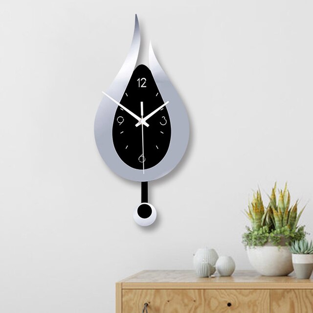 DIY Water Swingable Large Wall Clocks Modern Silent Punch-free Quartz Wall Stickers Clock Home Decor: silver