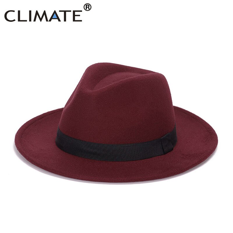 Climat femmes Jazz Fedora Cowboy chapeau dames Jazz chapeaux pour femme homme Fedoras casquette Polyester laine chapeau Cowboy Fedora: Wine