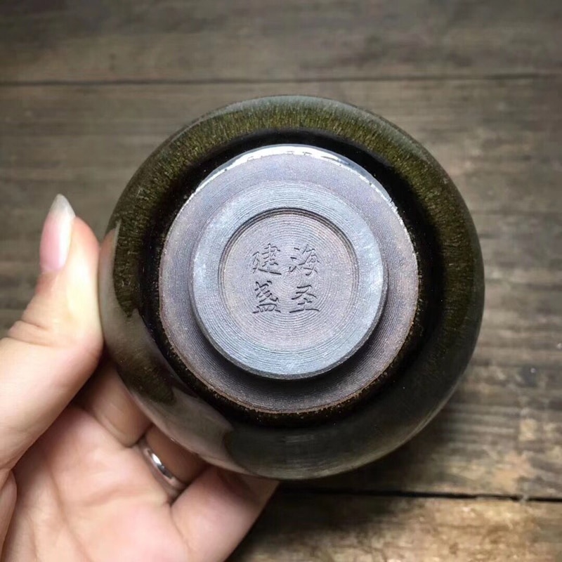 Jianzhan kinesisk sang dynasti stil jian ovn te kop grøn hare pelsglasur porcelæn kop til te tenmoku chawan skåle