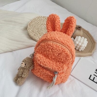 Kid's Backpack Korean Children's Plush Bag Shoulder Bag Girls Simple Rabbit Shoulder Bag 3D Cartoon Animal Backpack: orange rabbit