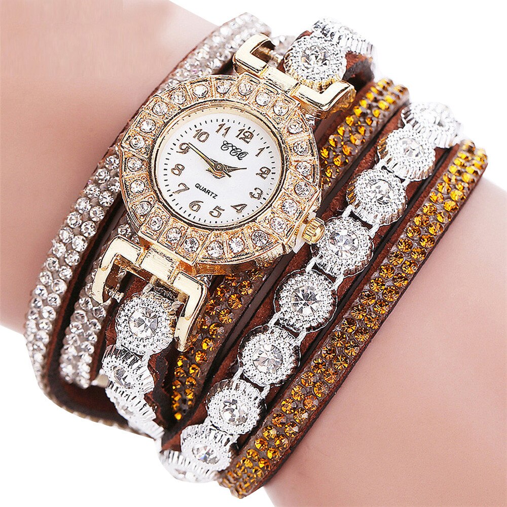 Vrouwen casual analoge quartz armbanden vrouwen strass horloge armband horloge zegarek damski vrouwen horloges reloj mujer: Bruin