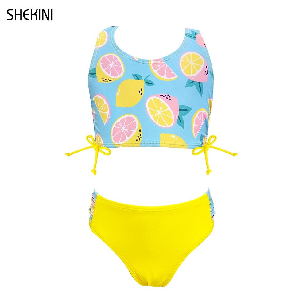SHEKINI Girls Racerback Print Swimwear Ruched Tie Side Teenage Girls Bikini Set Bathing Suit Two Piece Swimsuits Teen Beachwear
