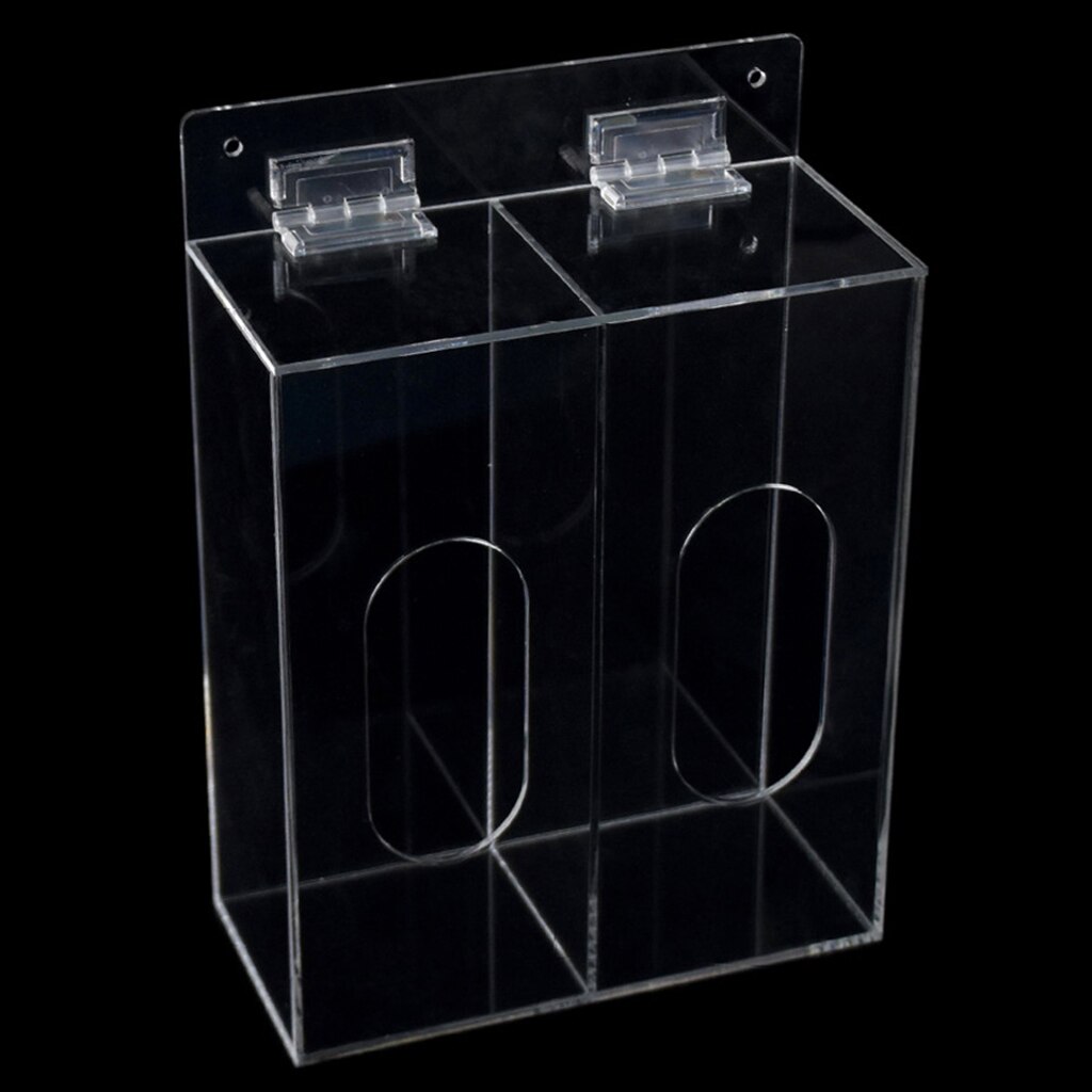 2 Compartments Acrylic Glove Dispenser Disposable Face Mouth Shield Storage Box