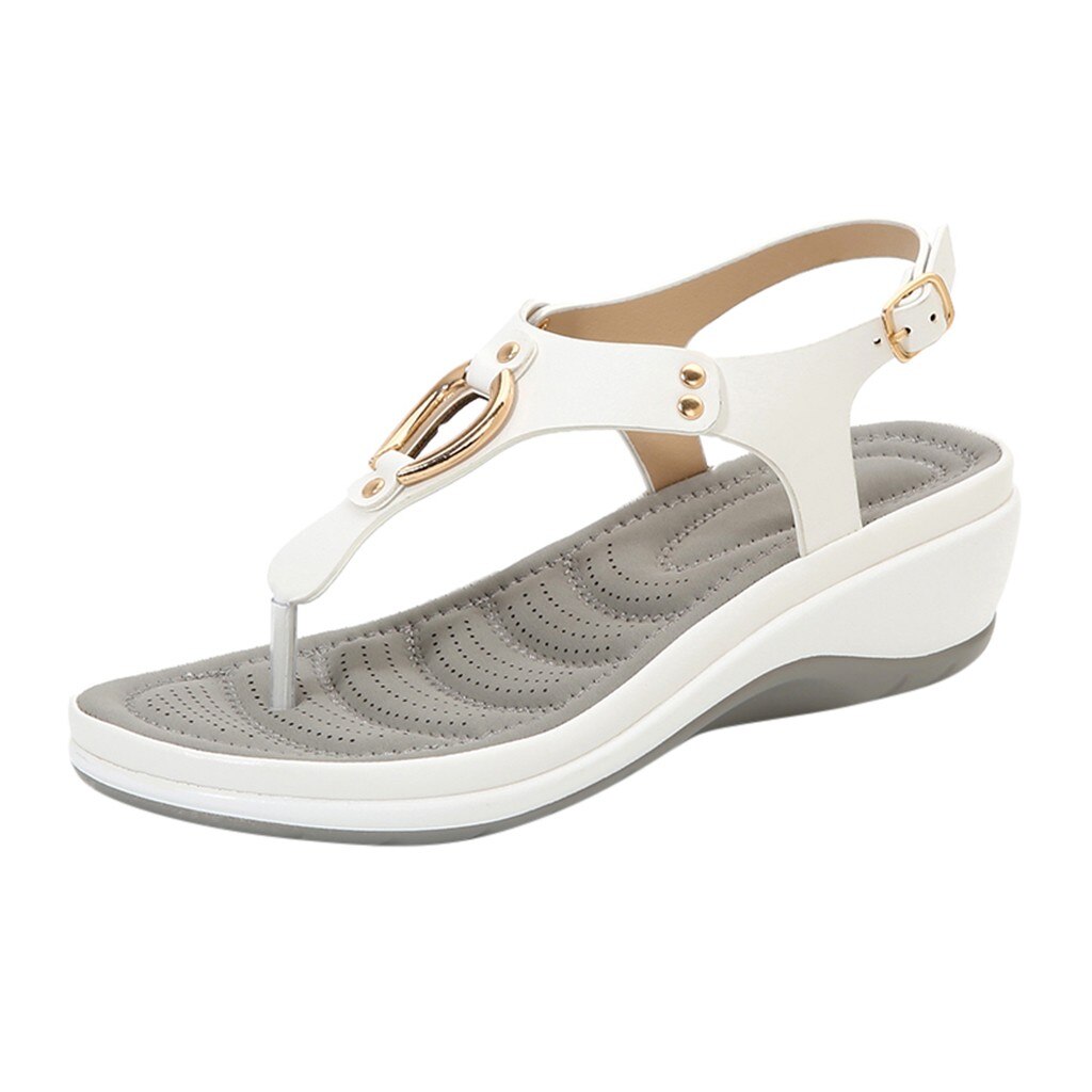 Bohemen Stijl Wiggen Platform Sandalen Klassiekers Zomer Non-Slip Schoenen Vrouw Lichtgewicht Sandaal Vrouwen Schoenen Zapatos: WHITE / 38