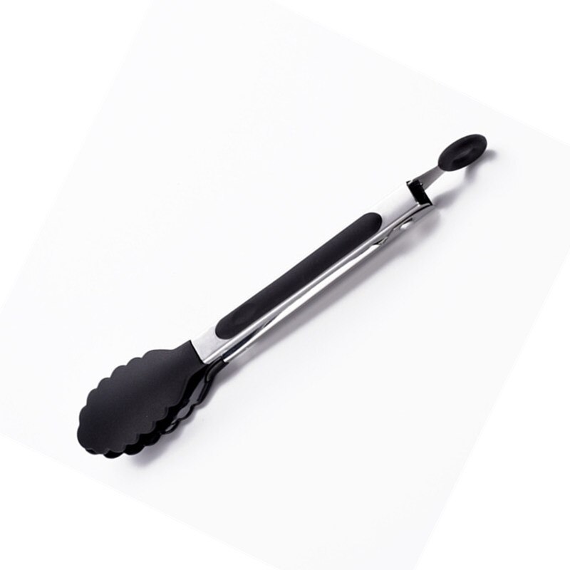 1 stk silikon mattang kjøkkentang redskap koketang klips klemme bbq tilbehør salat servering grill bbq verktøy matkvalitet: Svart
