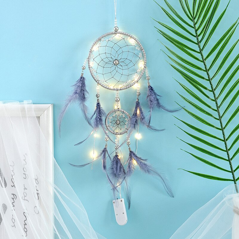 Moderne Stijl Handgemaakte Weave Dromen Catcher Pendantcolorful Stenen Tree Of Life Dreamcatcher Decor Opknoping Meisje Room Decor: A with light
