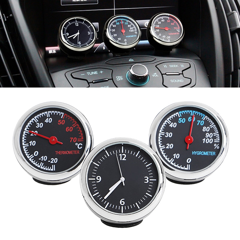 Neue Heiße 3 Stck Auto Auto 4cm Quarz Hygrometer Zeit Uhr Temperatur Thermometer Feuchtigkeit Meter Auto-Styling