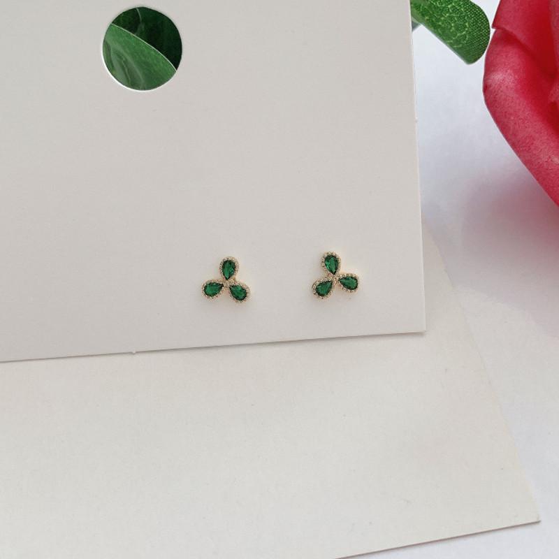 contracted temperament fine green crystal Stud earrings geometric small Women Earrings