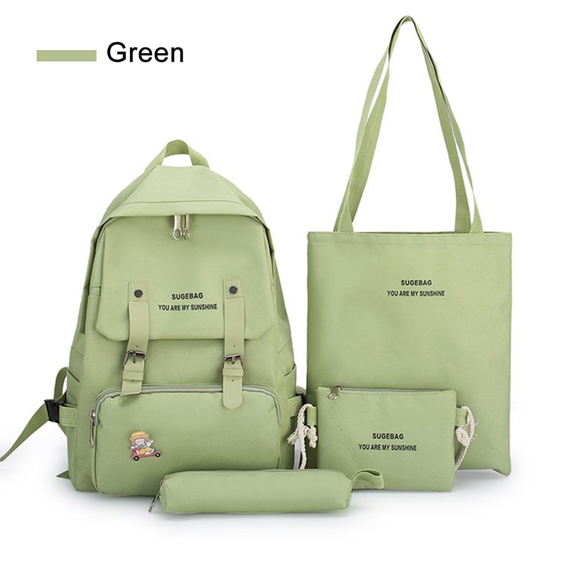5 -delat set high school ryggsäck väskor för tonårsflickor canvas rese ryggsäck kvinnor bokväskor tonåring student skolväska: Typ  a 4 st grön