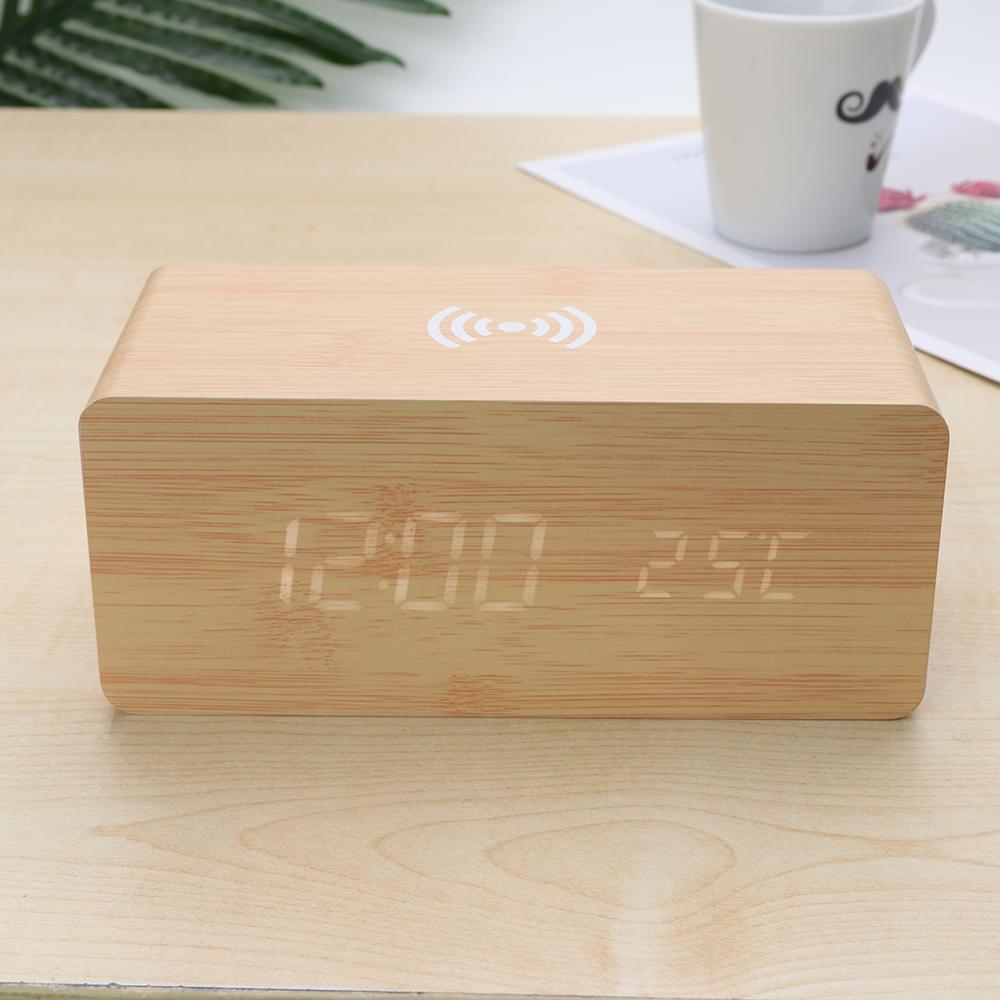 Horloge numérique et électronique | Horloge de Table, luminosité réglable, tendance, horloge murale suspendue, avec câble USB: 14 Wood