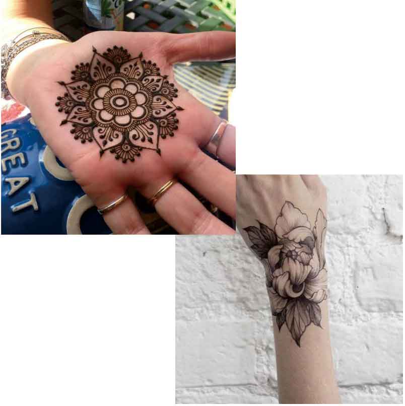 #bh1706 1 stycke enkelt armband svart linje tatuering med blommor handledsrem, mandela mönster tillfällig tatuering för händer klistermärken