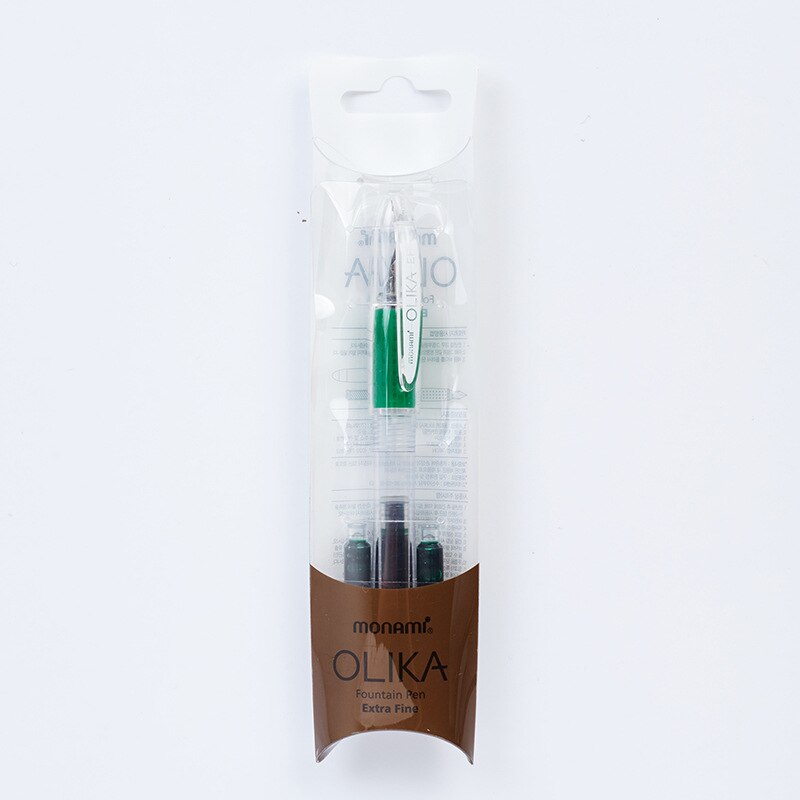 Korean Monami OLIKA Transparent Candy Color Ink Fountain Pen Set 0.38mm Meduim EF Nib School PVC Plastic Sign Pen Ink Cartridge: Green 0.38mm Set