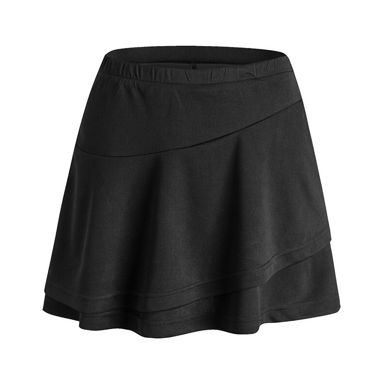Kvinner sportsskjørt sommer anti-lys skjørt badminton tennis kort skjørt svart hvit ensfarget wild skorts med sikkerhetsshorts: Svart / S