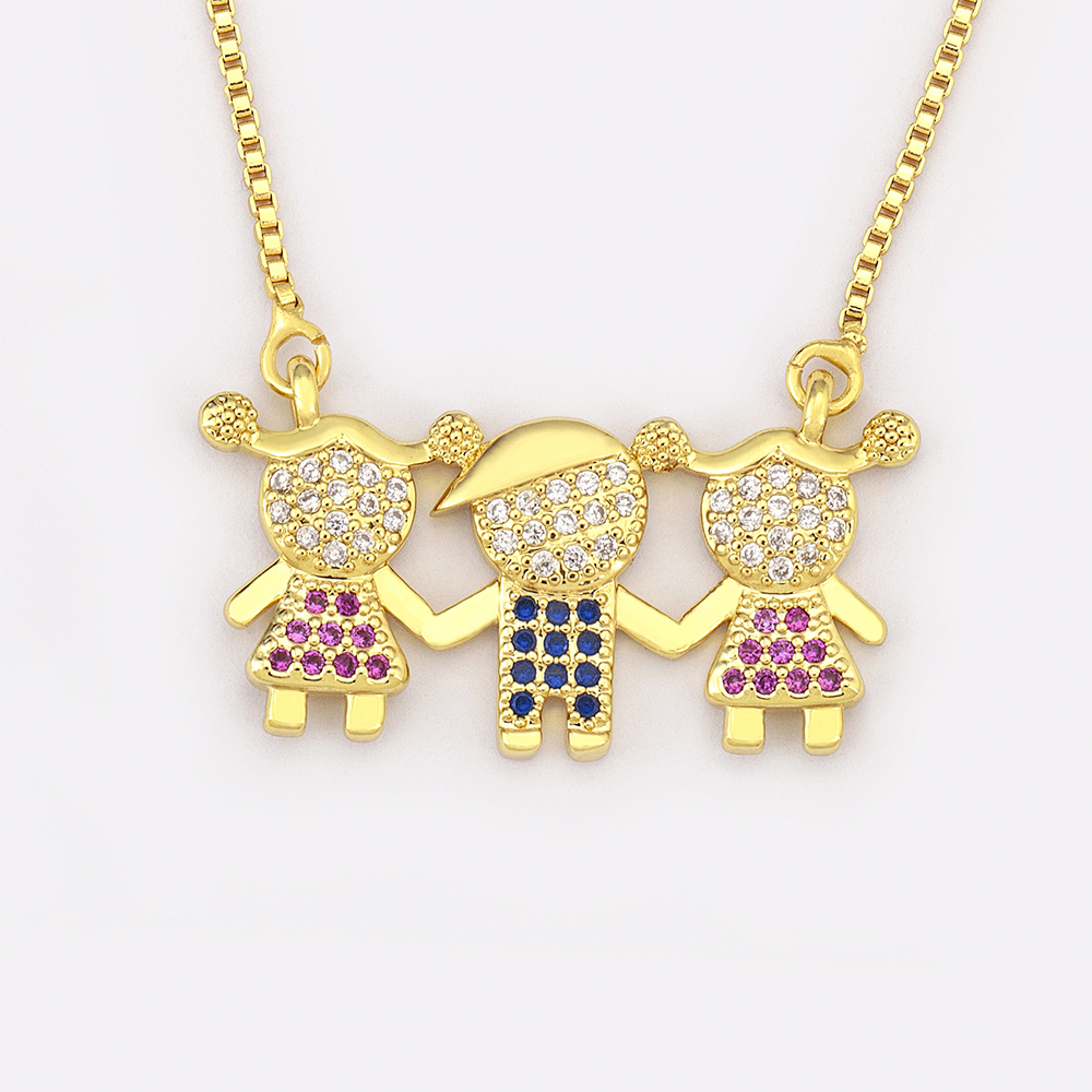 Nidin Mode Kinderen Jongen En Meisje Hanger Kettingen Aaa Cz Vergulde Schattige Familie Sieraden Voor Vrouwelijke Meisje Party Cadeau