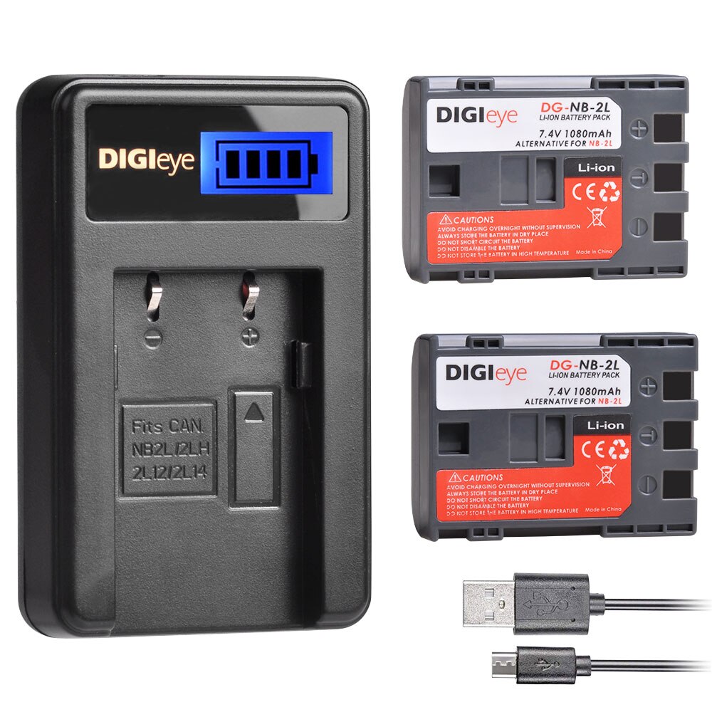 NB-2L NB-2LH Battery + LCD Display USB Charger for Canon PowerShot G7 G9 VIXIA HF R10 HF R100 EOS 350D 400D Rebel XT XTi