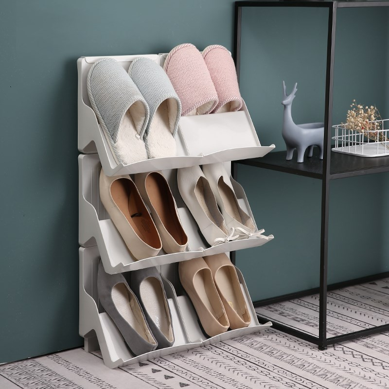 Zapateros combinables de varios pisos, perchas de almacenamiento de zapatos de plástico, superpuestas, tridimensionales, para puerta de sala de estar