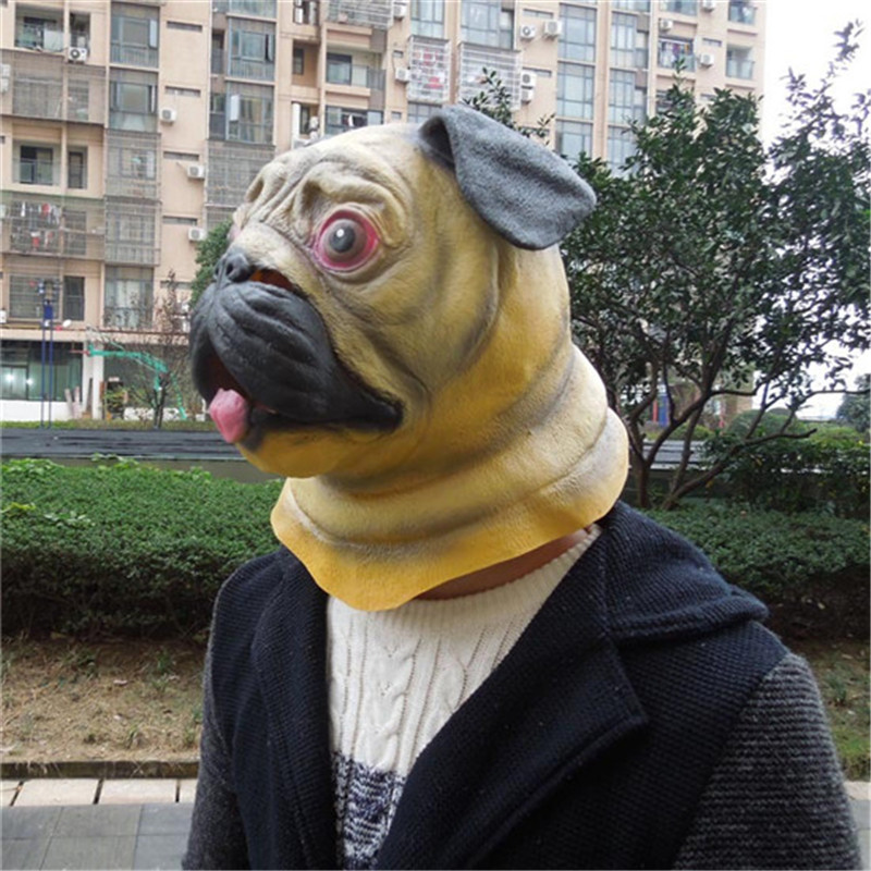 Masques d&#39;halloween fête Cosplay Shar Pei chien | Masque en Latex, accessoire Costume pour adulte, masque carlin, masque chien mignon décoratif d&#39;halloween cpw31