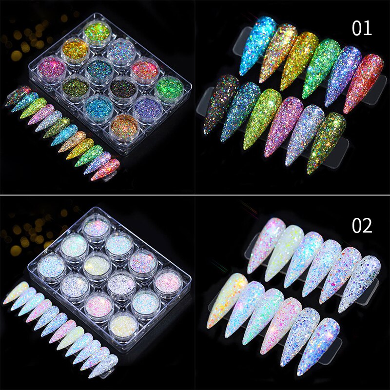 Clorful Opal Jelly lentejuelas brillo de uñas copos oro plata Holographics polvo brillante polvo arte uñas decoración DIY manicura