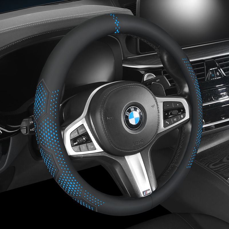 Universal Car Steering Wheel Cover 14.5-15 Inch, 3D Textured Non-Slip with Breathable Napa Leather
