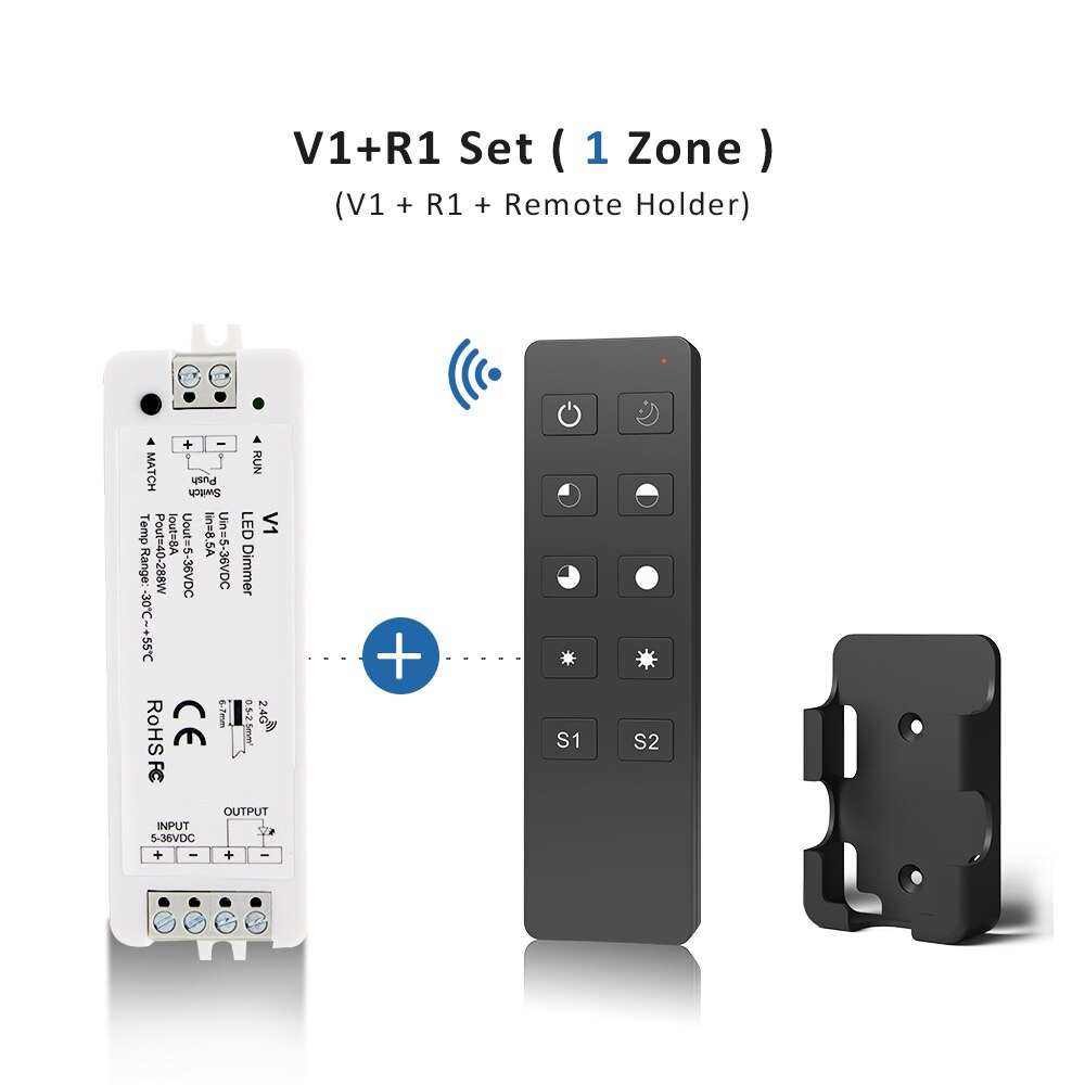 LED Dimmer Switch 12V 24V PWM 2.4G LED Touch RF Wireless Remote 5V 36V Smart Wifi Dimmer Controller for Single Color LED Strip: V1 and R1 Set