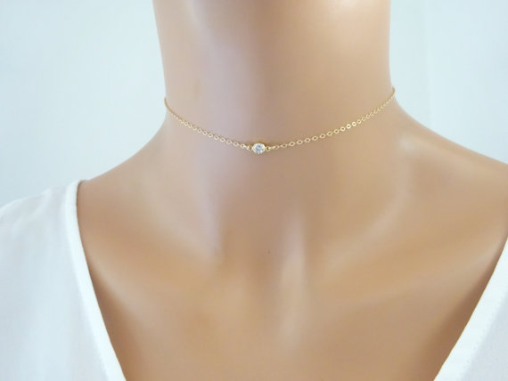 minimal delicate 925 sterling silver single 3MM bezel cz cubic zirconia thin silver chain choker necklace for women jewelry
