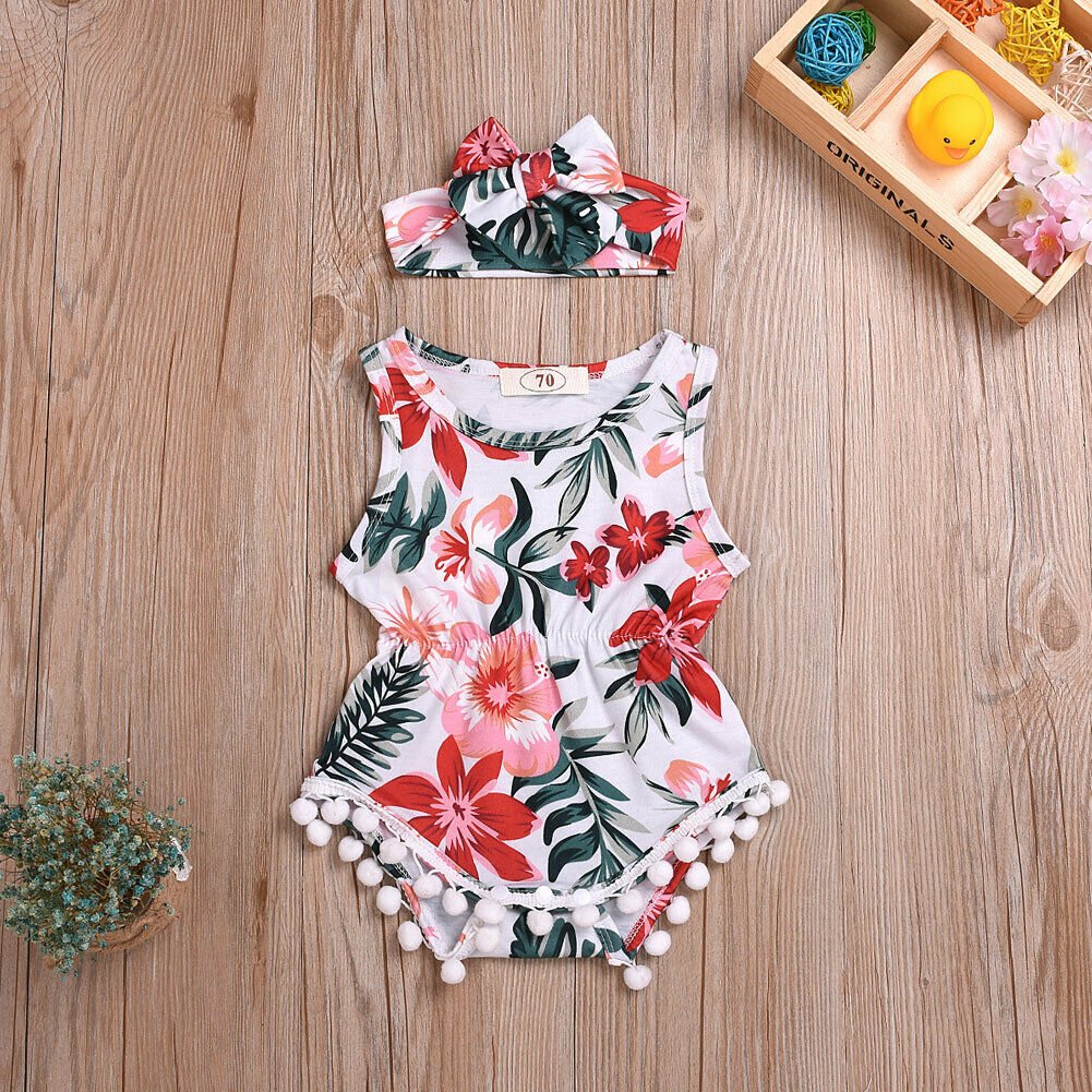 Mono sin mangas para niño pequeño, Niña y niño pequeño, diadema con estampado de flores y borla, atuendo, ropa, 2 uds.