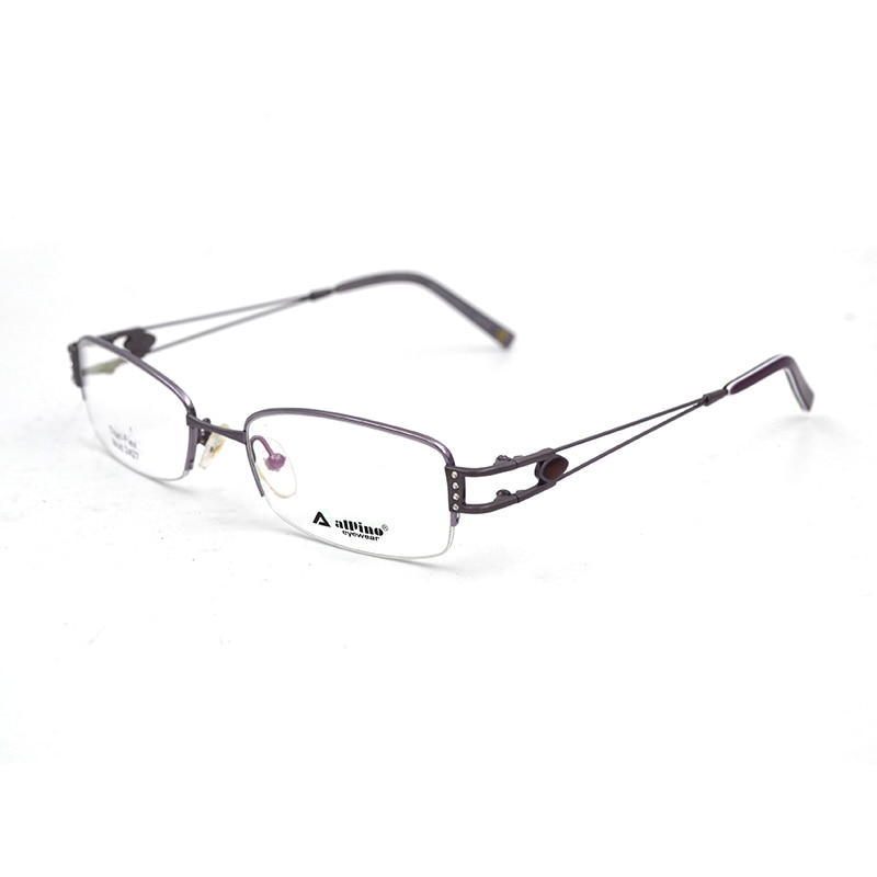 Crystal Decorated Woman Glasses Frames Semi Rim Titanium Hollow Out Temple Diamond Frame Women Prescription Eyeglasses D5