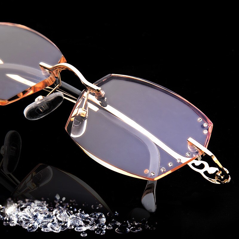 Leesbrillen dames strass leesbrillen computerbrillen voor werk randloos montuur gouden presbyopische optische brillen