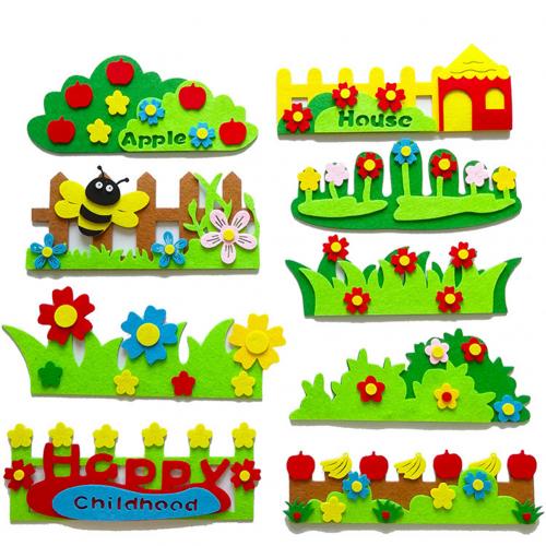 9 Sets Kids DIY Felt Garden Fence Craft Wall Stickers Kindergarten Decoration Intelligence Develop Toys: Default Title