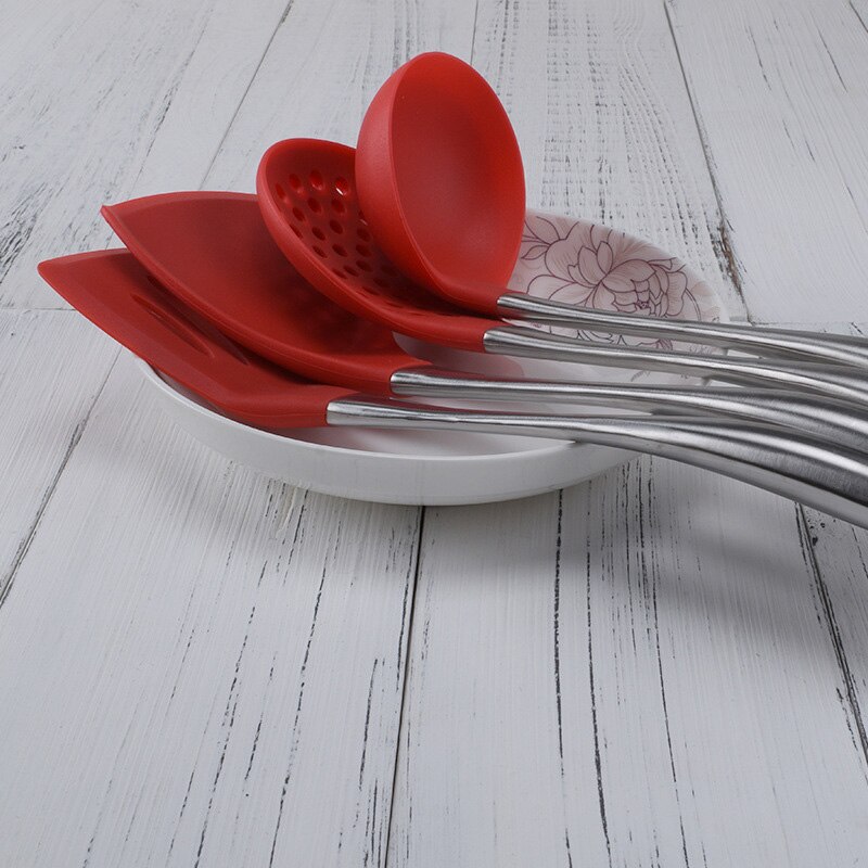 Kitchenware 304 Stainless Steel Hollow Handle Silicone Non-Stick Spatula Spoon Spoon Fence Shovel Kitchen Set Of Four