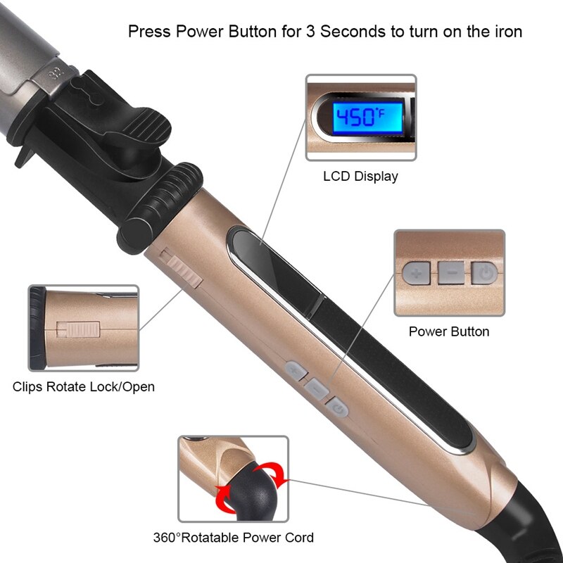 Ceramic Hair Curler Rotating Curling Iron Wand Curling Irons LCD Wand Curlers Hair Styling Tools