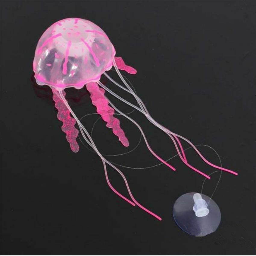 Medusas artificiales brillantes para decoración de Acuario, ornamento realista de silicona para pecera: Pink