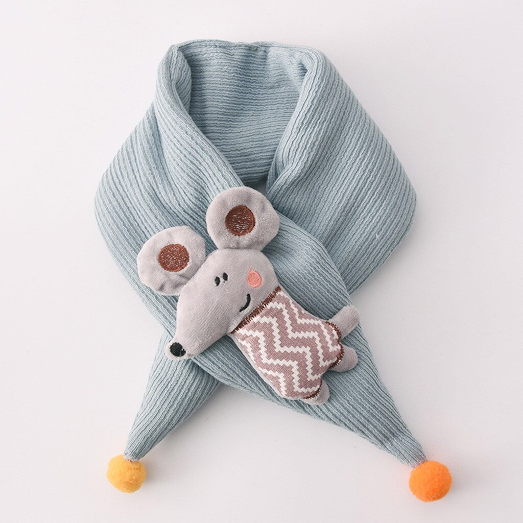 25 # meninos meninas crianças dos desenhos animados bonito xales cachecóis colarinho espessamento cachecol do bebê inverno lenço de algodão macio bandana outono presentes quentes: Light blue