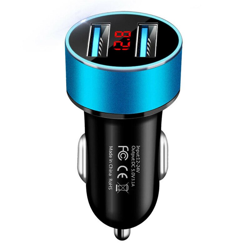 USLION Universal 3.1A LED Display Dual USB Car Charger Mobile Phone Aluminum Car-Charger for Xiaomi Samsung iPhone 11 Pro Max: Blue