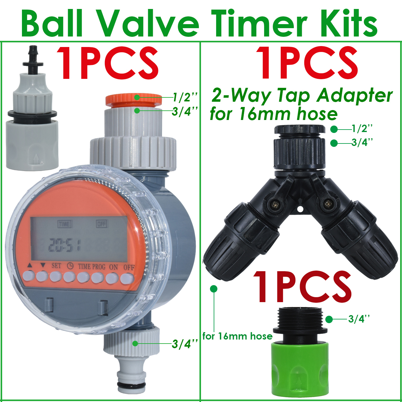 KESLA Garden Irrigation Ball Valve Water Timer LCD Automatic Electronic Irrigator Home Watering Controller System Greenhouse: Ball Valve Timer-I