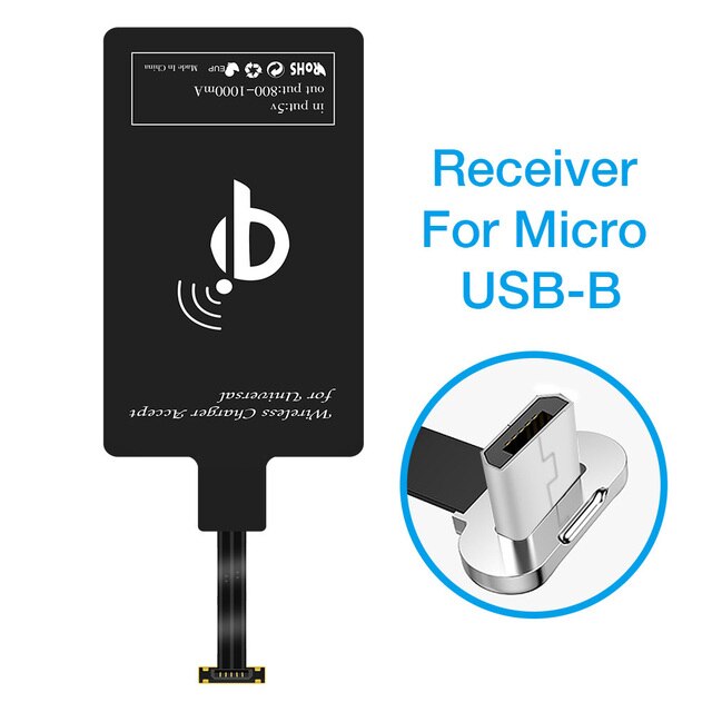Qi trådløs opladningsmodtager til iphone samsung huawei xiaomi universal micro usb type c hurtigoplader adapter trådløs oplader: Til mikro b
