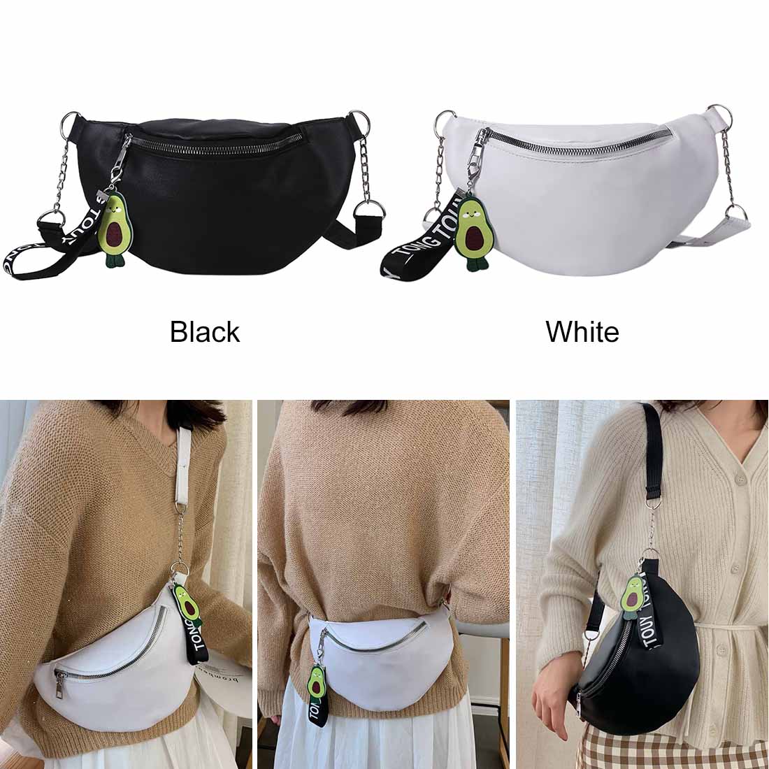 Women's Avocado Pendant Solid Color Saddle Bag Shoulder Diagonal Bag Pocket Simple chest bag сумка на пояс