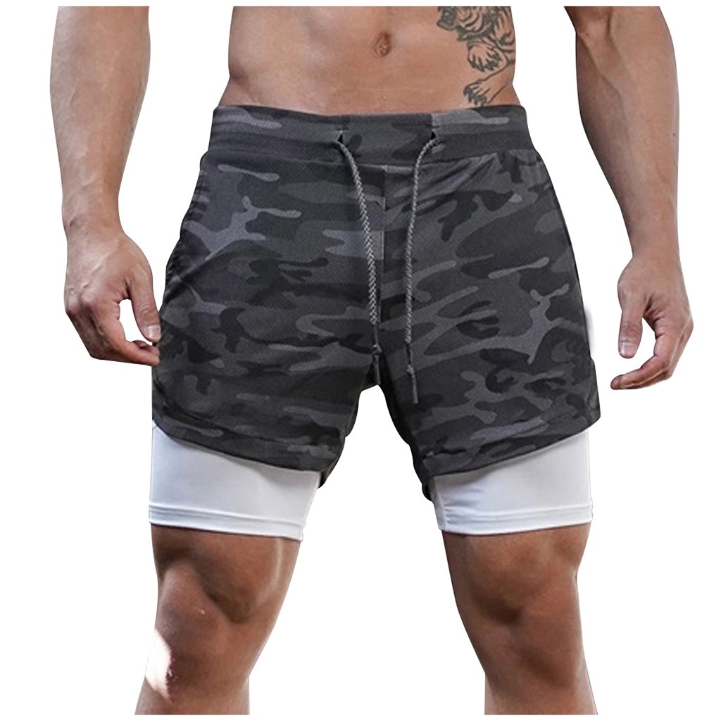 Zomer Sportbroek Mannen 2 In 1 Sneldrogende Zakken Binnen Training Quick Dry Running Sport Korte Broek Jogging Fitness shorts: DY / L