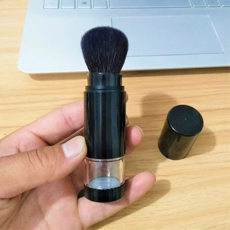 Brocha para base 2 en 1, brocha de maquillaje, colorete de viaje vacío con botella de polvo suelto recargable, tarro, herramientas de maquillaje de belleza