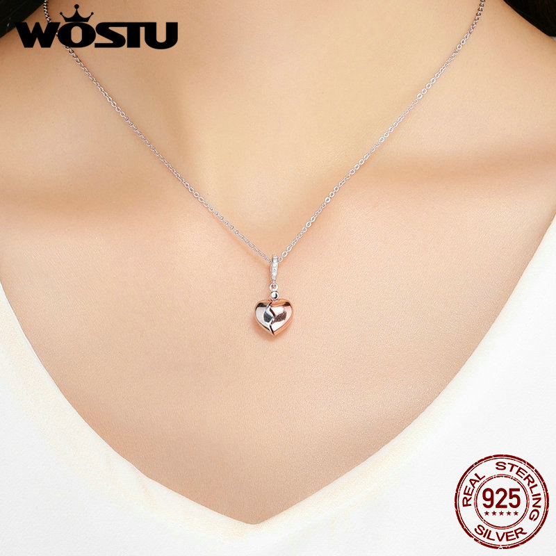 WOSTU Reine 925 Sterling Silber Open Heart Rose Gold Key Charme Perlen Fit Armband Halskette DIY Schmuck FIC844