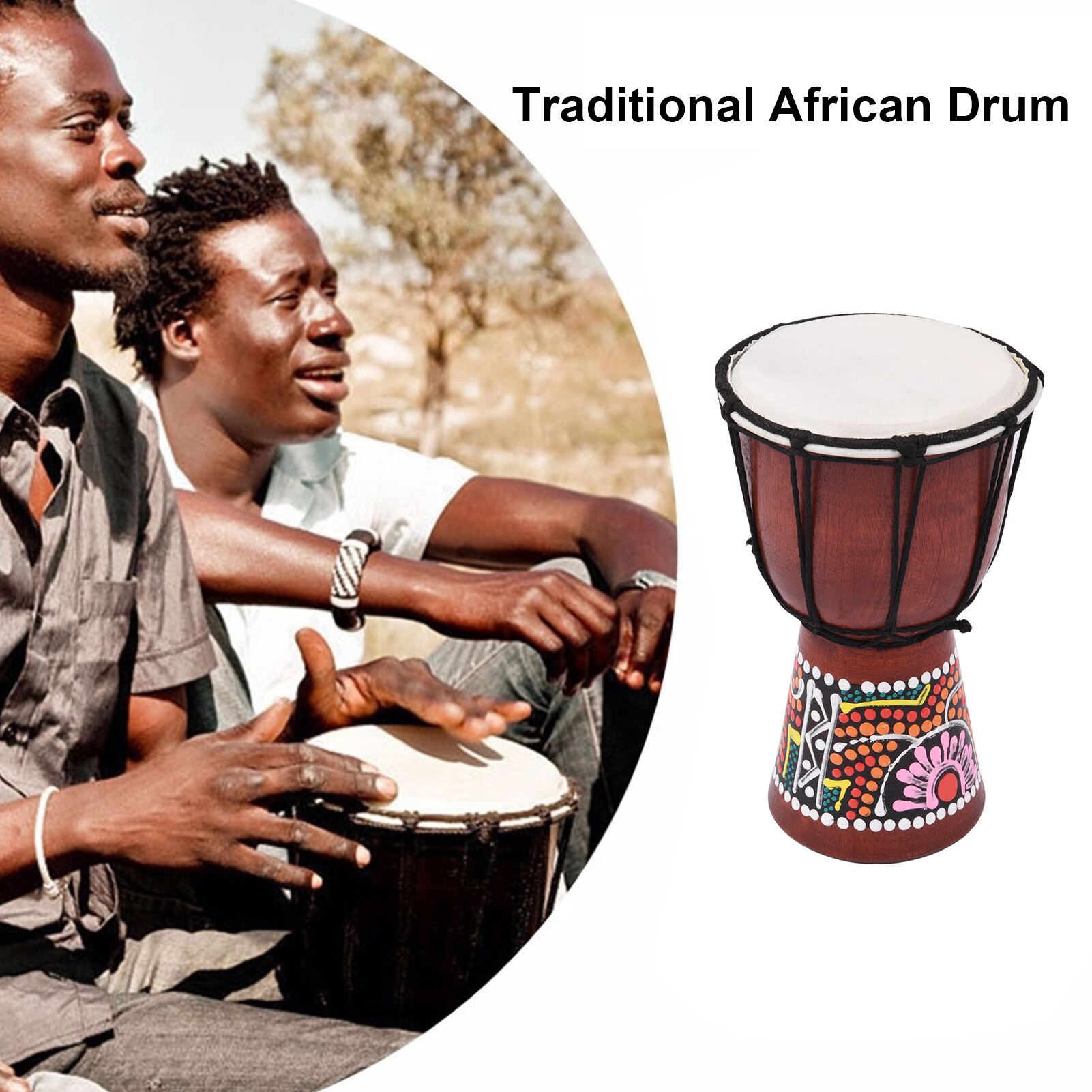 Muslady 4 Inch Djembe African Hand Drum Wooden African Drum With Goatskin Surface Hand-painted Colorful Patter for Children