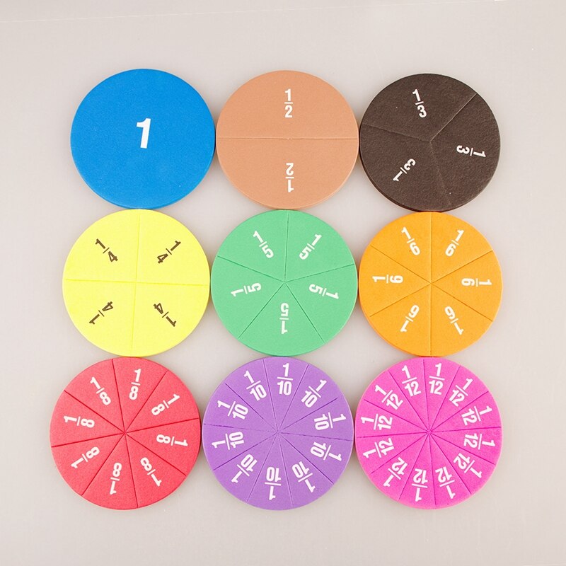 22/51pcs Rainbow Circular Numbered Fractions Counting Chips Educational Math Stationery Materials Mathematics Learning Kids