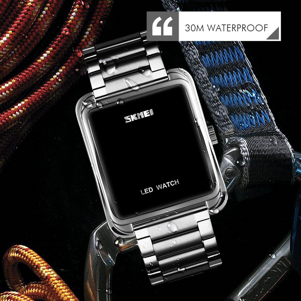 Skmei led digital klocka herr vattentät date herr digitala armbandsur i rostfritt stål tunn elektronisk klocka 1505