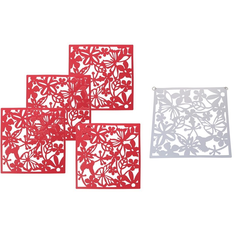 ! 8 pièces papillon oiseau fleur suspendus écran cloison diviseur panneau chambre rideau décor à la maison, 4 pièces rouge et 4 pièces