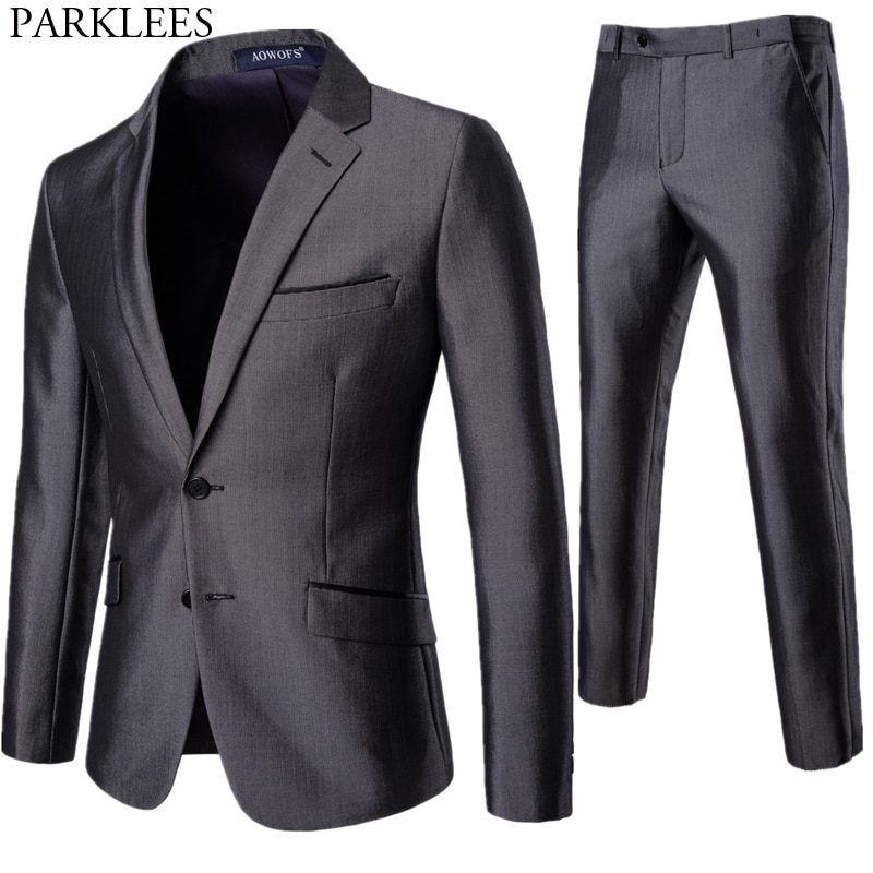 Men's 2 Piece Elegeant Tuxedo Suits With Pants Brand Slim Fit Two Buttons Formal Business Dress Suit Men Costume Mariage Homme