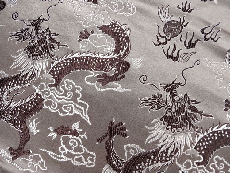 Neue Chinesische Seide Brokat Cheongsam SchöNe Cos Seetang Anzug Tuch Hochzeit Kostüm Stoff Kissen Abdeckung Eleganz Grau Riesige Drachen