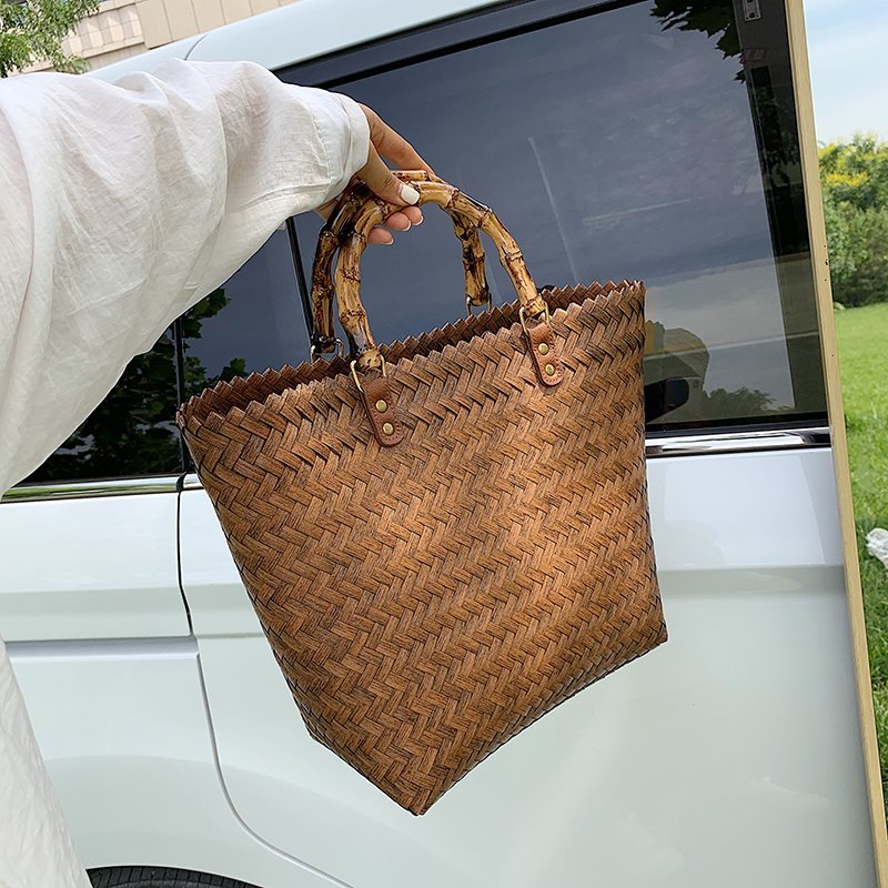 Strandsäck för kvinnor med stor kapacitet, vävd halmväska, bohemisk crossbody-väska, rottingliknande handväska