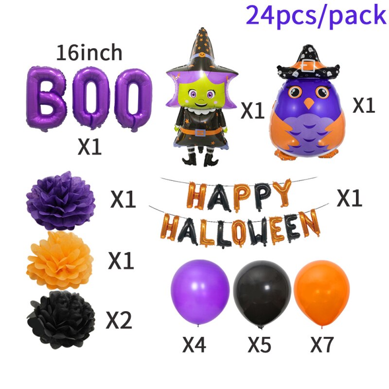 Halloween Brief Ballon Set Pompoen Zwarte Kat Uil Paars Zwart Ballon Set Feestartikelen Partij Decoratie Parti Decor: Set A